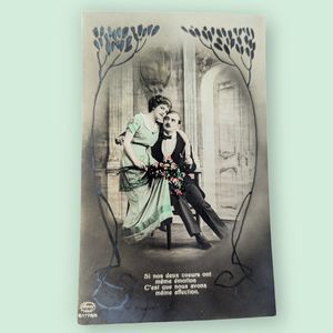 Postcard Affections Romance Lovers Couple Flowers Vintage Antique 1920 Amag